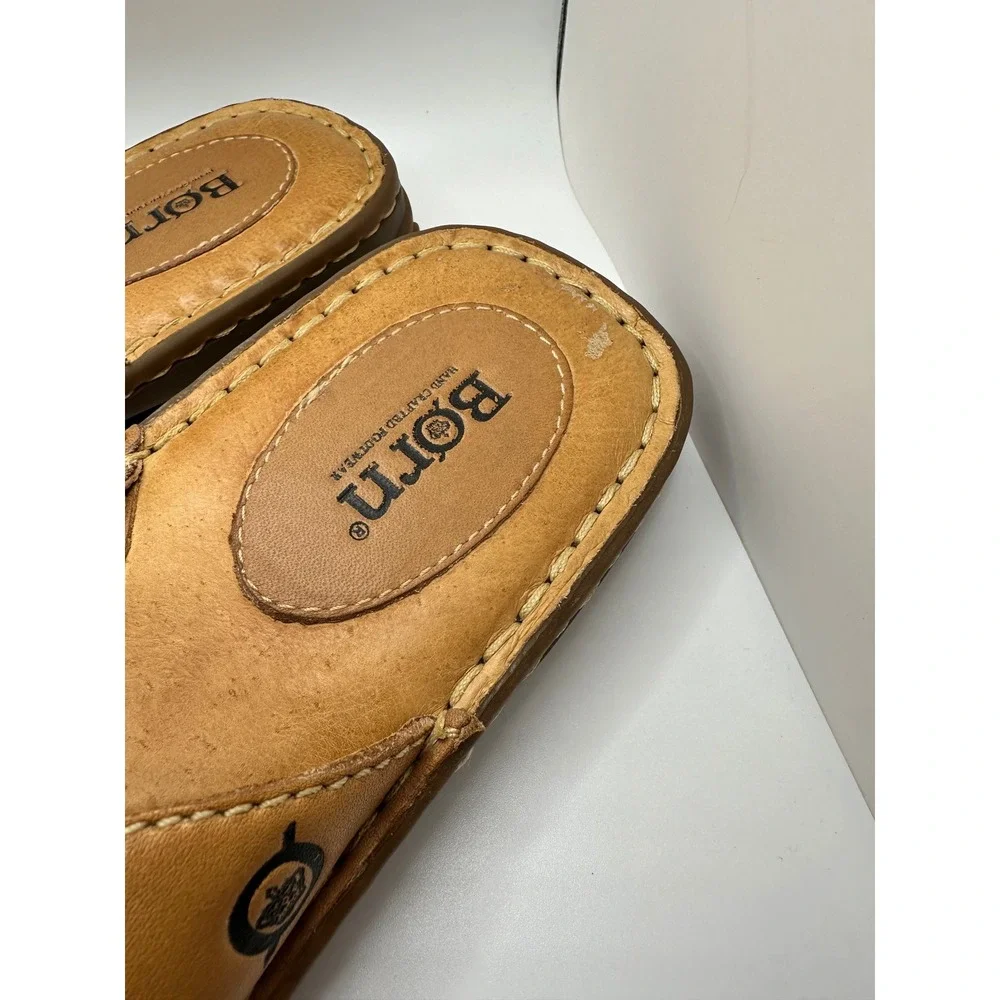 Born Tan Leather Thong Sandals Mens 10 Womens 12 W2116 B6 Hand Crafted Brown